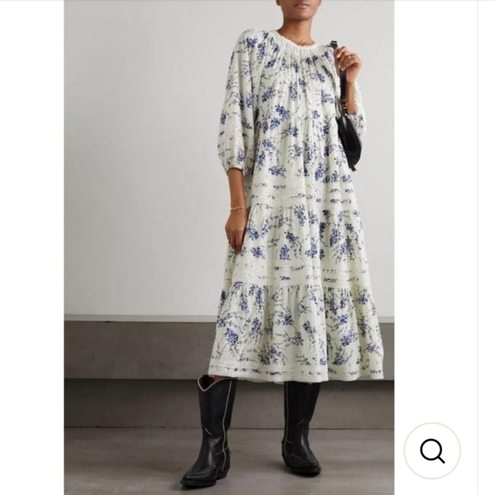 THE GREAT. The Hideaway Floral Tiered Midi Dress Size 1 Small